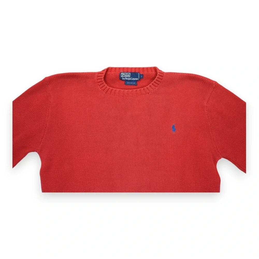 Vintage 90s Polo Ralph Lauren Sweatshirt Mens‎ Large Red Chunky Knit Crewneck